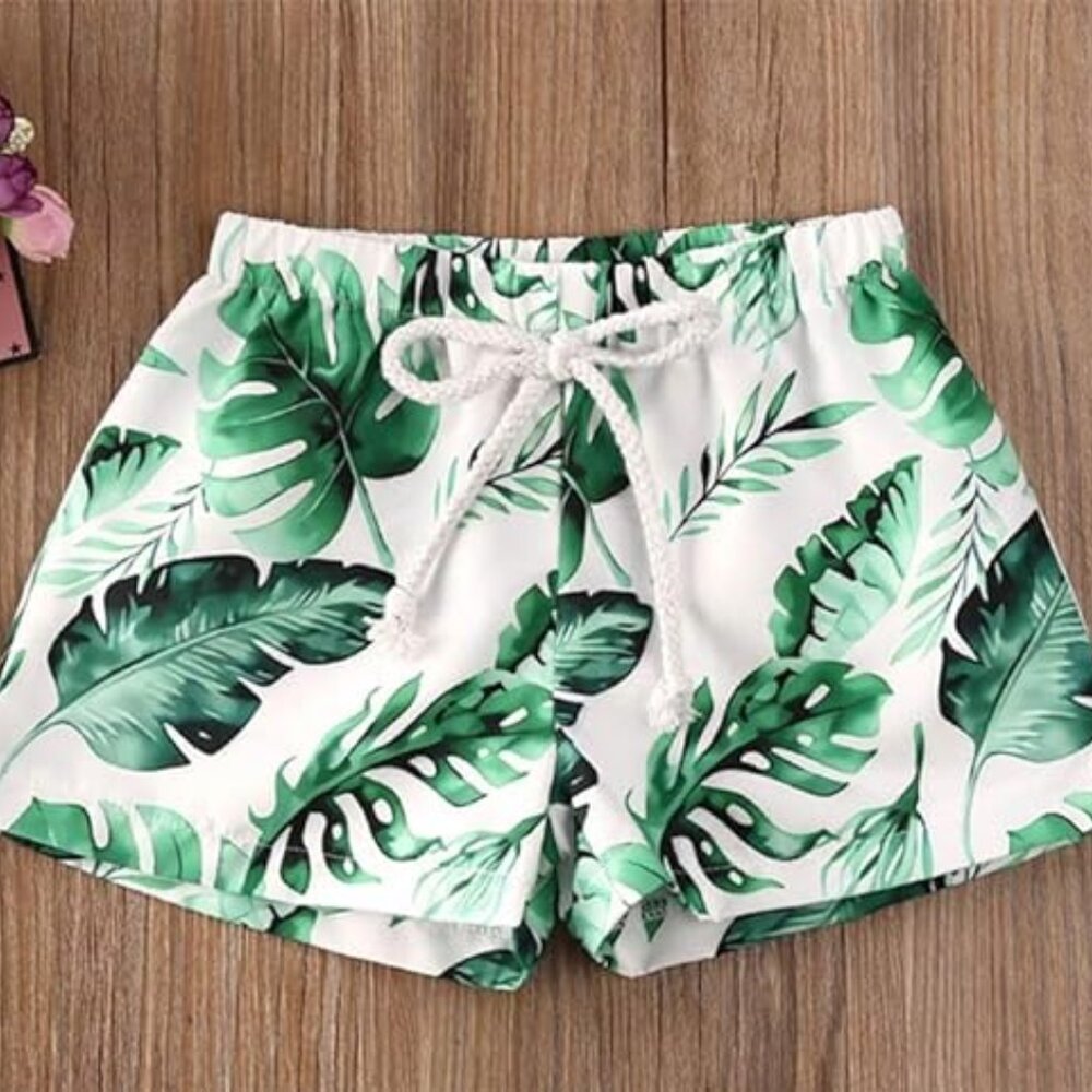 Green Palm Leaf Little Boy Swim Trunks